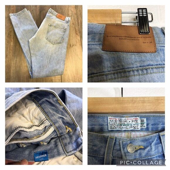 SHIPLEY & HALMOS Mens Jean Hopper Button Fly Denim Distressed Knees Sz 34x33.5 - Picture 12 of 12